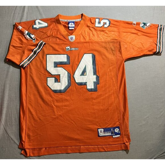 Rare 2001 Miami Dolphins #54 Zach Thomas Reebok Jersey Mens XL Orange Helmet Tag
